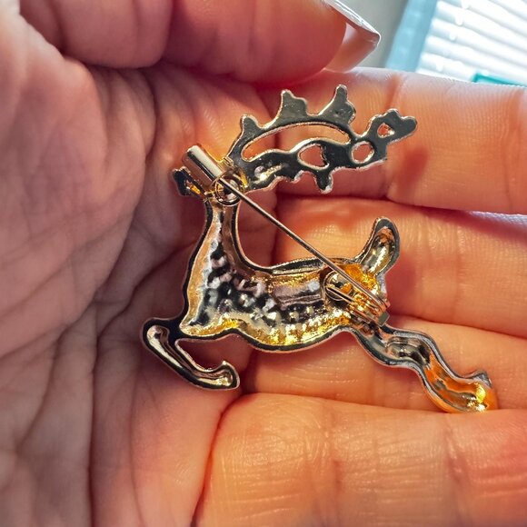 Glittering Reindeer Rhinestone Christmas Brooch - Picture 3 of 4